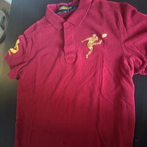 Ralph Lauren Red Polo Shirt with Gold Logo rugby kicker